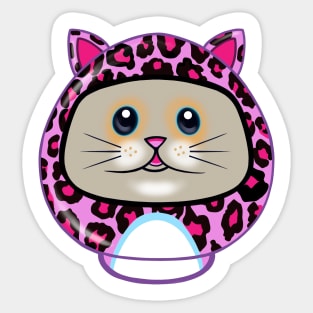 Cute Kitty Pink Leopard Print Daruma Doll Sticker